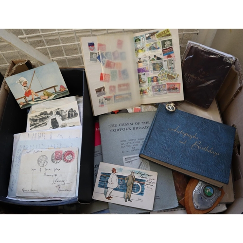 194 - Collection of ephemera, to include: postcards, letter fronts with stamps, stamp book, 'ABC book of G... 