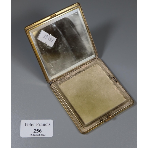 256 - Fish skin design, brass framed lady's powder compact, un-named.  (B.P. 21% + VAT)