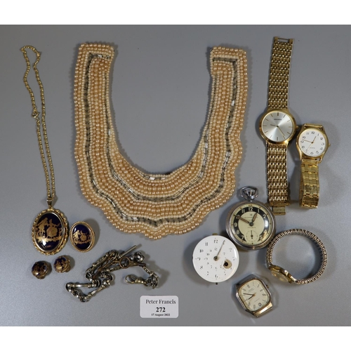 272 - Bag of assorted costume jewellery, watches etc.(B.P. 21% + VAT)