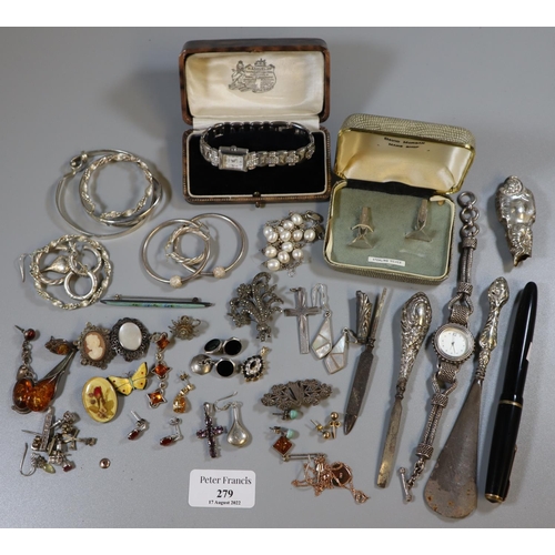 279 - Costume jewellery, Parker fountain pen etc.  (B.P. 21% + VAT)