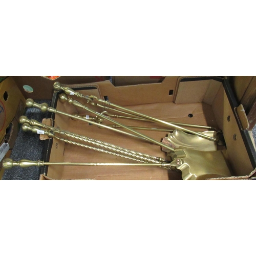 339 - Box comprising brass companion items, shovels, pokers and tongs. (B.P. 21% + VAT)