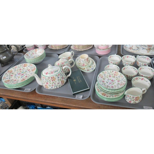 350 - Three trays of Minton 'Haddon Hall' tea ware items, to include: plates, bowls, teapots, cups, saucer... 