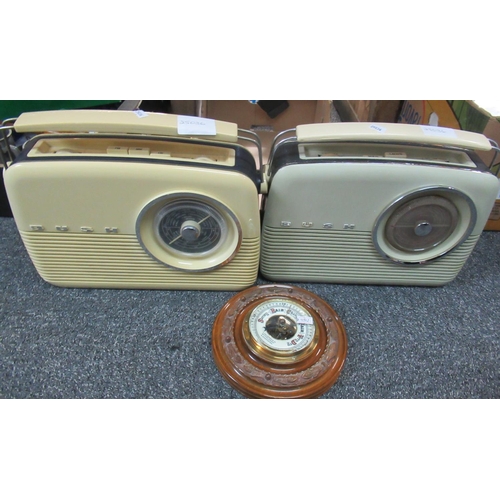 372 - Two Bush vintage radios, together with a walnut and enamel wall barometer marked 'H. Salenson & Co. ... 