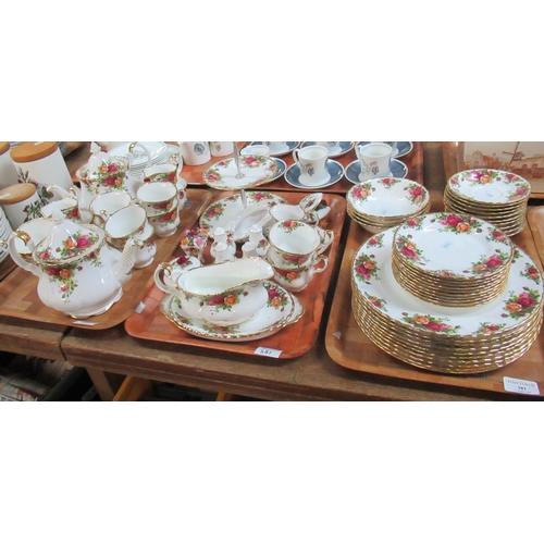 381 - Three trays of Royal Albert 'Old County Roses' teaware, to include: two tea pots, cups, saucers, cak... 