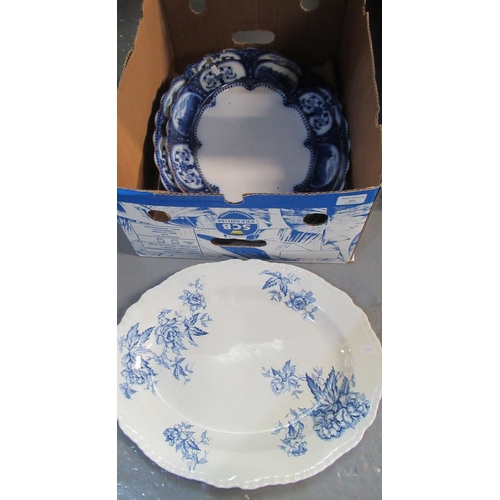 393 - Box of assorted blue and white transfer printed oval meat dishes.  (B.P. 21% + VAT)