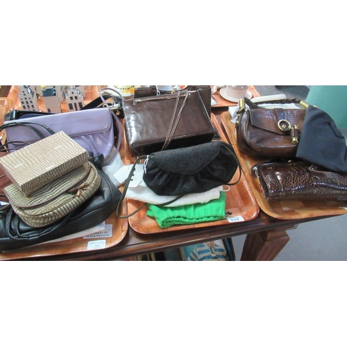 408 - Three trays of assorted vintage and other bags, to include: crocodile finish designs etc.  (B.P. 21%... 