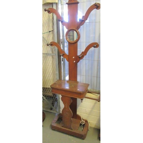 437 - Late Victorian oak 'Tree' design mirror back hallstand. 
(B.P. 21% + VAT)