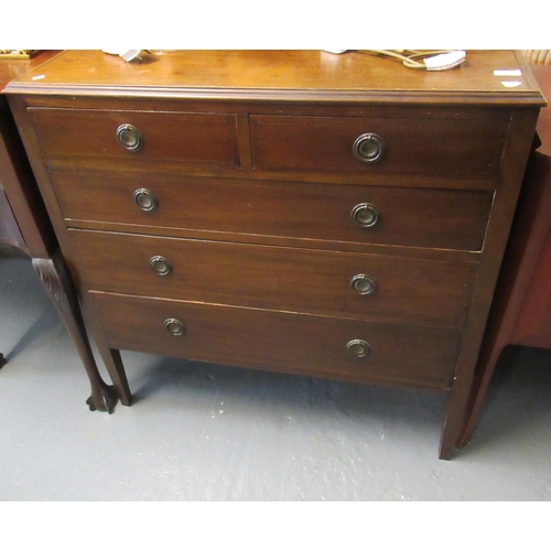 448 - Edwardian mahogany inlaid bedroom straight front chest of 2 short and 3 long drawers on square taper... 