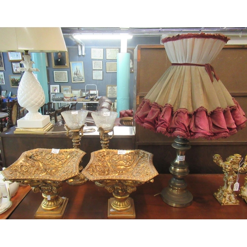 450 - Pair of modern gilded composition table centre piece bowls with relief floral and foliate decoration... 