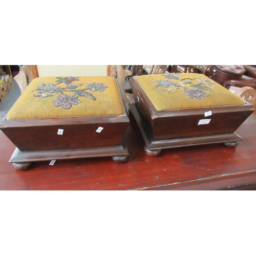 456 - Pair of Victorian rosewood tapestry beaded floral and foliate foot stools on pad feet (2)  (B.P. 21%... 