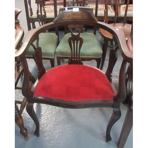 478 - Edwardian mahogany inlaid parlour/bedroom serpentine armchair.  (B.P. 21% + VAT)