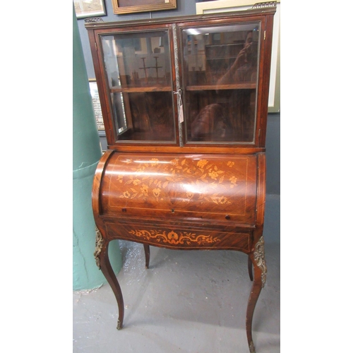 493 - 19th century Rosewood cylinder bureau cabinet, the metal gallery top above two glazed doors, the int... 