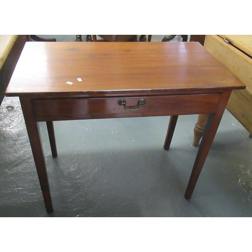 502 - 19th century mahogany single drawer side table on square tapering chamfered legs.  (B.P. 21% + VAT)