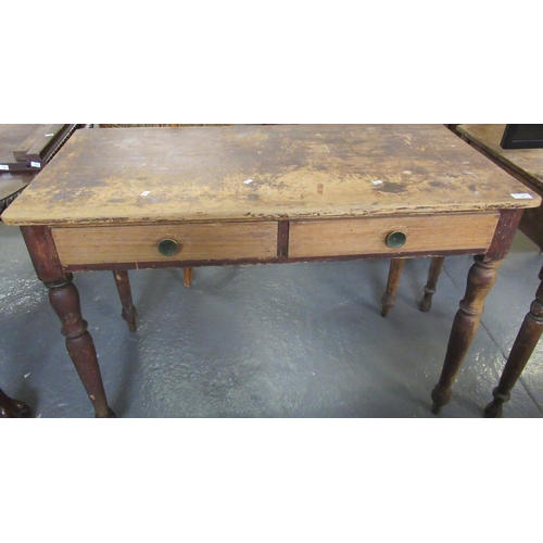 539 - Victorian rustic pine two drawer side table on baluster turned legs.  (B.P. 21% + VAT)