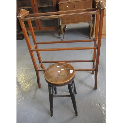 544 - Small stained beech child's stool, together with an early 20th century beech towel rail/horse. (2)  ... 