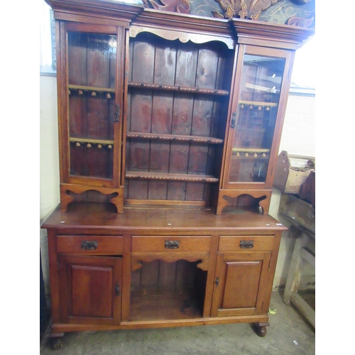 553 - Early 20th century locally made Welsh oak cabinet back dog kennel dresser.  150cm wide approx.  (B.P... 