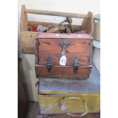 554 - Three wooden and tin boxes comprising assorted tools and other items, to include: shavers, door lock... 