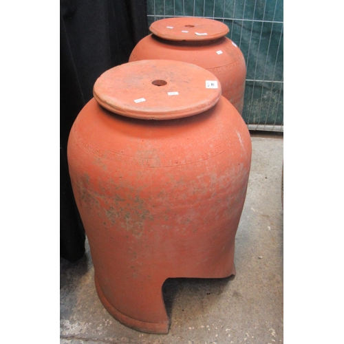 588 - Pair of terracotta rhubarb forcers, marked 'Sankeys Ltd, Bullwell, Notts'.  (2)  (B.P. 21% + VAT)