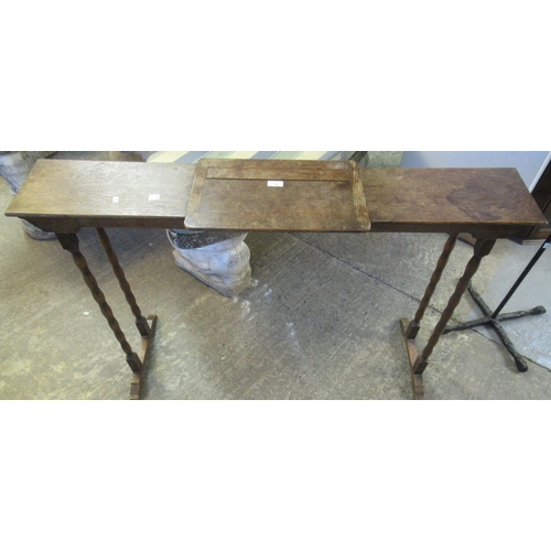 590 - Early 20th century oak reading table with hinged lid and bobbin turned supports.  (B.P. 21% + VAT)