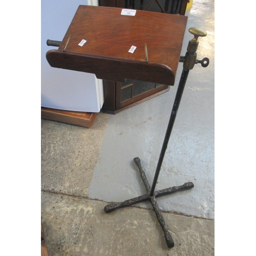 591 - Victorian cast iron and walnut music/reading stand bearing the label 'Carter's Literary Machine, Por... 