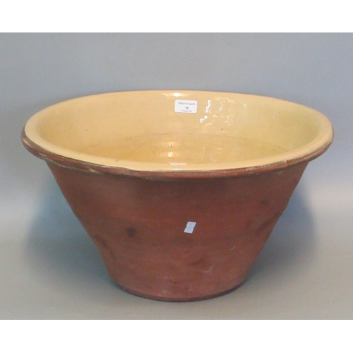 78 - 19th century terracotta glazed dairy pan. 47cm diameter approx.  (B.P. 21% + VAT)