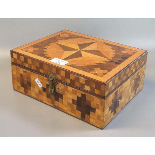 85 - 20th century parquetry mixed woods jewellery box.   (B.P. 21% + VAT)