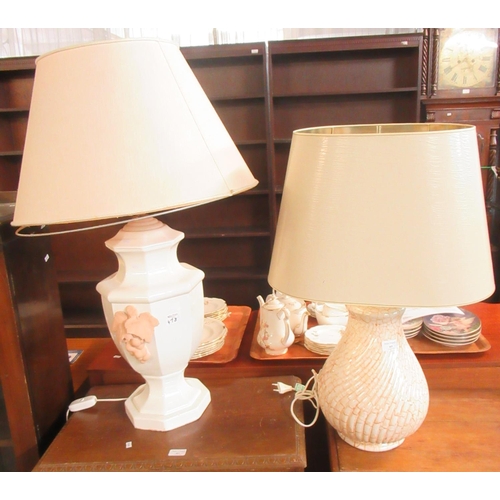 512 - Two modern ceramic table lamps with shades, one decorated with vines and berries.  (2)  (B.P. 21% + ... 