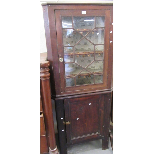 540 - 19th century oak astragal glazed corner cabinet, the interior revealing three shaped shelves.  (B.P.... 