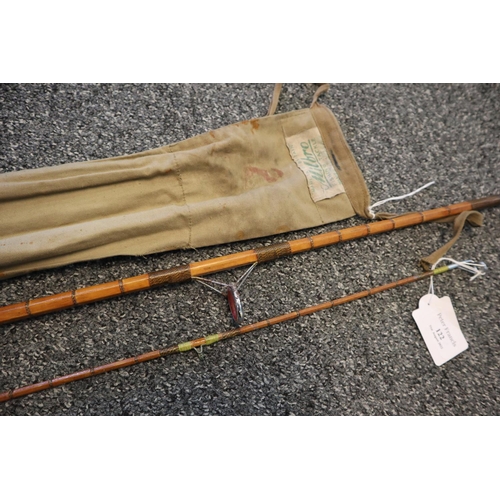 122 - Milbro 8ft split cane two piece light spinning rod.   Canvas case.  (B.P. 21% + VAT)