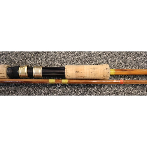 130 - Two piece split cane double handled spinning rod 7.3ft.
(B.P. 21% + VAT)