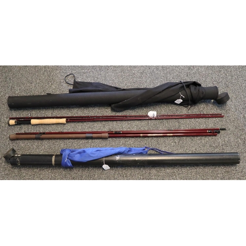 135 - An 'Airflo Superstick' 10.6ft three piece single handed carbon fly fishing rod with textile case and... 