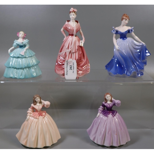 202 - Five Coalport bone china figurines, to include: 'Debutantes  Sandra', 'Holly' etc (5) (B.P. 21% + VA... 