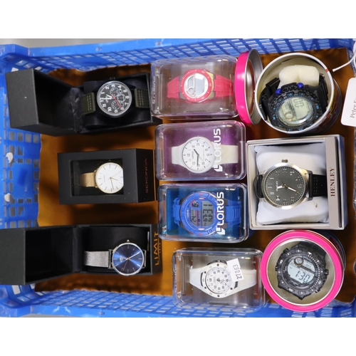 241 - Selection of assorted modern adventure and dress type watches in boxes or cases.