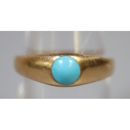 275 - 18ct gold turquoise set dress ring.  3.9g.approx. size M1/2.   (B.P. 21% + VAT)