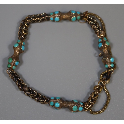 277 - Victorian silver gilt chain bracelet set with turquoise stones.   (B.P. 21% + VAT)