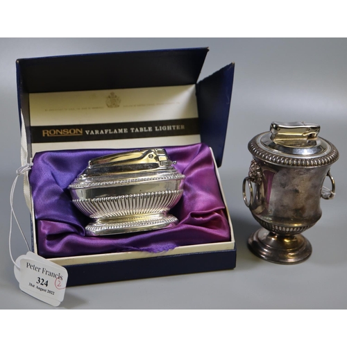 Ronson Varaflame plated fluted design table lighter in original