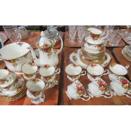 333 - Two trays of Royal Albert 'Old Country Roses' English bone china items to include; coffee cups, coff... 