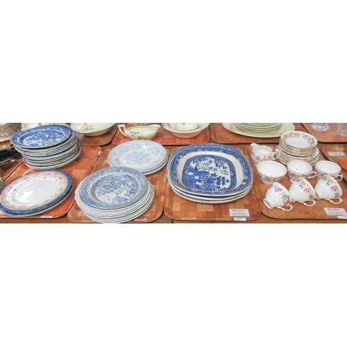 335 - Four trays of assorted china; one tray including a rose design Colclough English bone china part tea... 