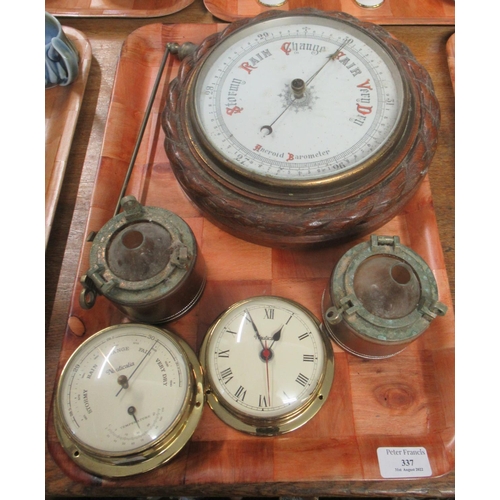 337 - Tray containing various items to include; a small Nauticalia barometer and a similar modern electric... 