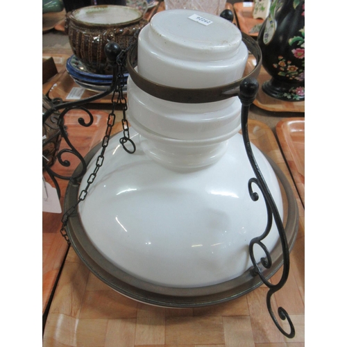 390 - Vintage white glass oil light with brass oil light fittings and brass hanging (possibly Italian).
(B... 