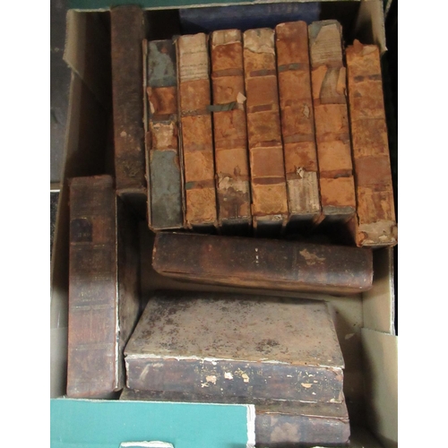 410 - Three boxes of vintage and antiquarian books: 'The Complete works of Sheridan' published by Chatto &... 