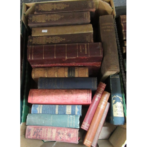 410 - Three boxes of vintage and antiquarian books: 'The Complete works of Sheridan' published by Chatto &... 