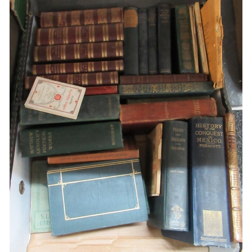 410 - Three boxes of vintage and antiquarian books: 'The Complete works of Sheridan' published by Chatto &... 