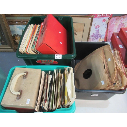 432 - Three boxes of vinyl records: single 45s, LPs and 78s. Beatles singles: 'Long Tall Sally', 'Can't Bu... 