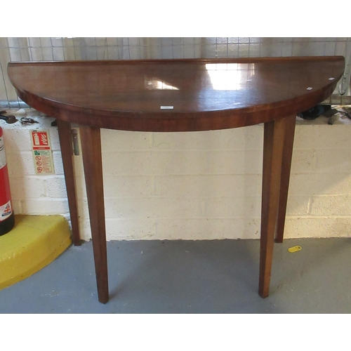 452 - 19th century mahogany demi lune side table on square tapering legs.  130cm wide.   (B.P. 21% + VAT)