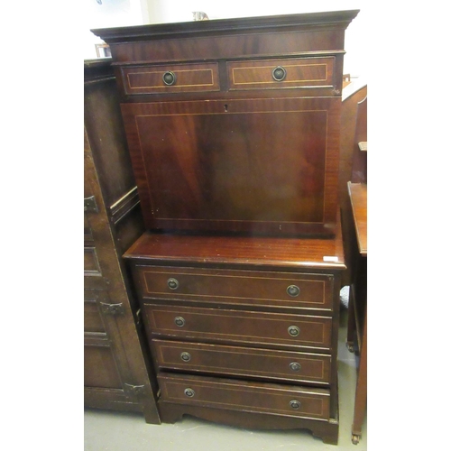 455 - Reproduction Regency style mahogany upright secretaire with four drawers to the base.  67cm wide.   ... 