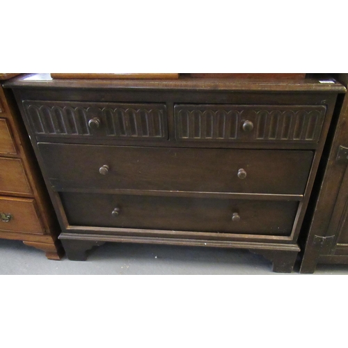 457 - Reproduction 17th century style oak cupboard with two arcade moulded panel doors, two drawers above ... 