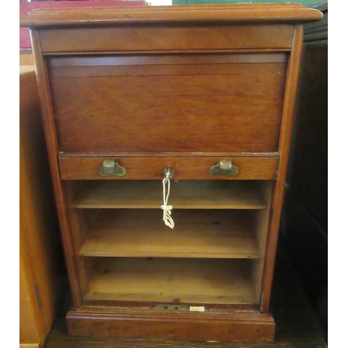 458 - Mahogany tambour fronted tabletop filing cabinet.  35cm wide approx.  (B.P. 21% + VAT)