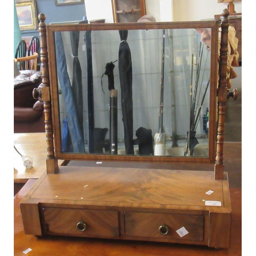 460 - 19th century mahogany toilet mirror with turned horns and two drawers to the base.   (B.P. 21% + VAT... 