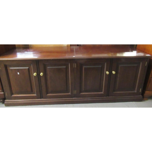 462 - Good quality mahogany low four door cupboard base with removable compartments for LP records.  175cm... 